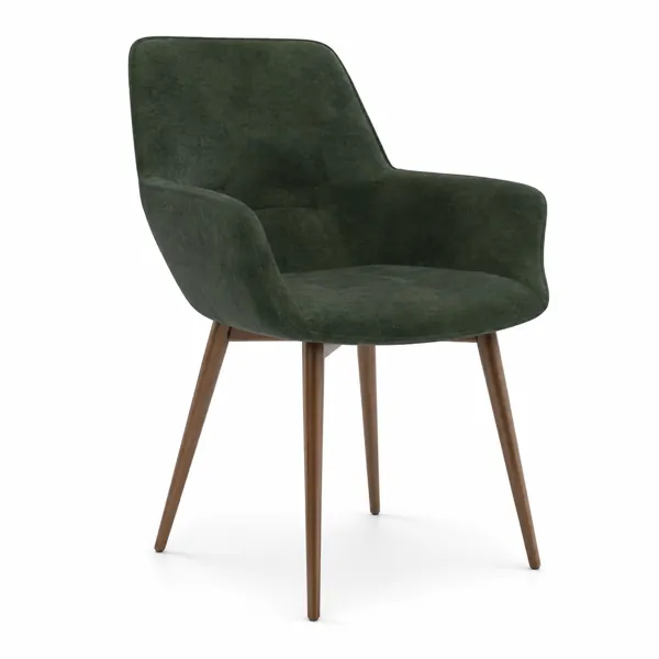 Forest Green Fabric Armchair with Tapered Wood Legs 3D Model
