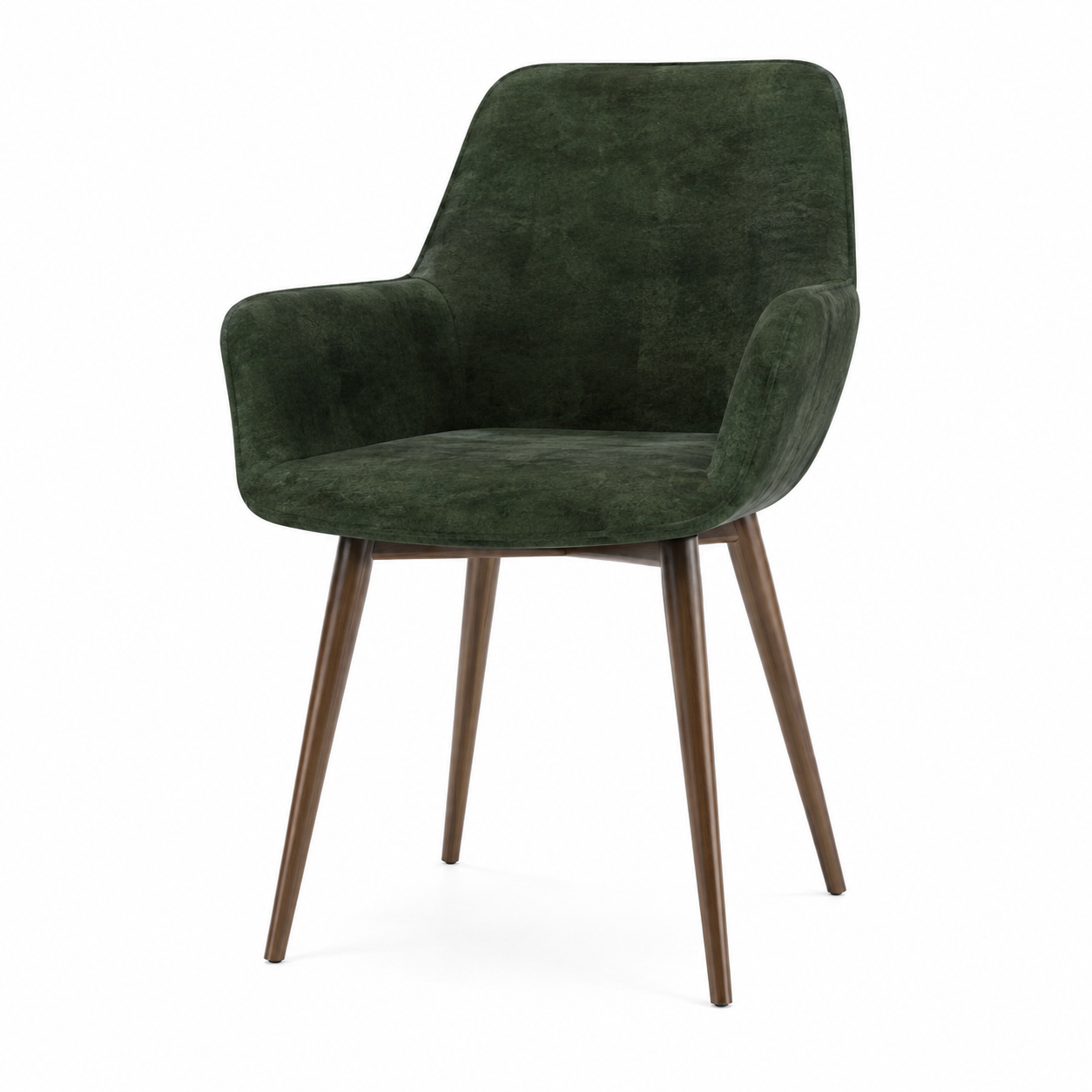 Forest Green Fabric Armchair with Tapered Wood Legs 3D Model 3
