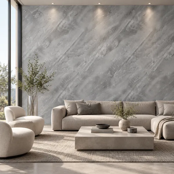 Cool Light Gray Diagonal Trowel Plaster Texture back