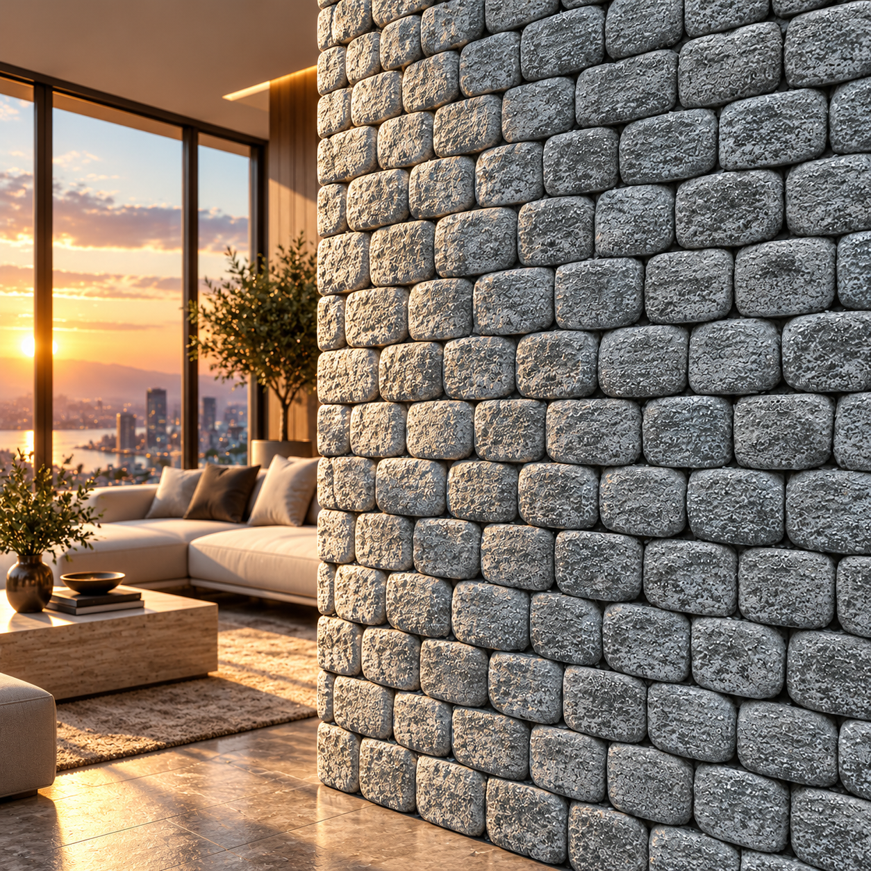 Cool Blue Gray Rounded Rough Stone Block Wall Texture 2