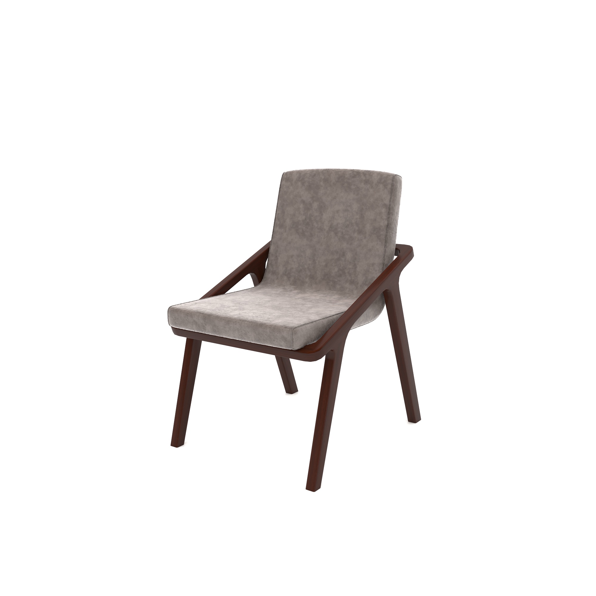 Gray Upholstered Armchair – Dark Brown Wood Frame 3D Model 3