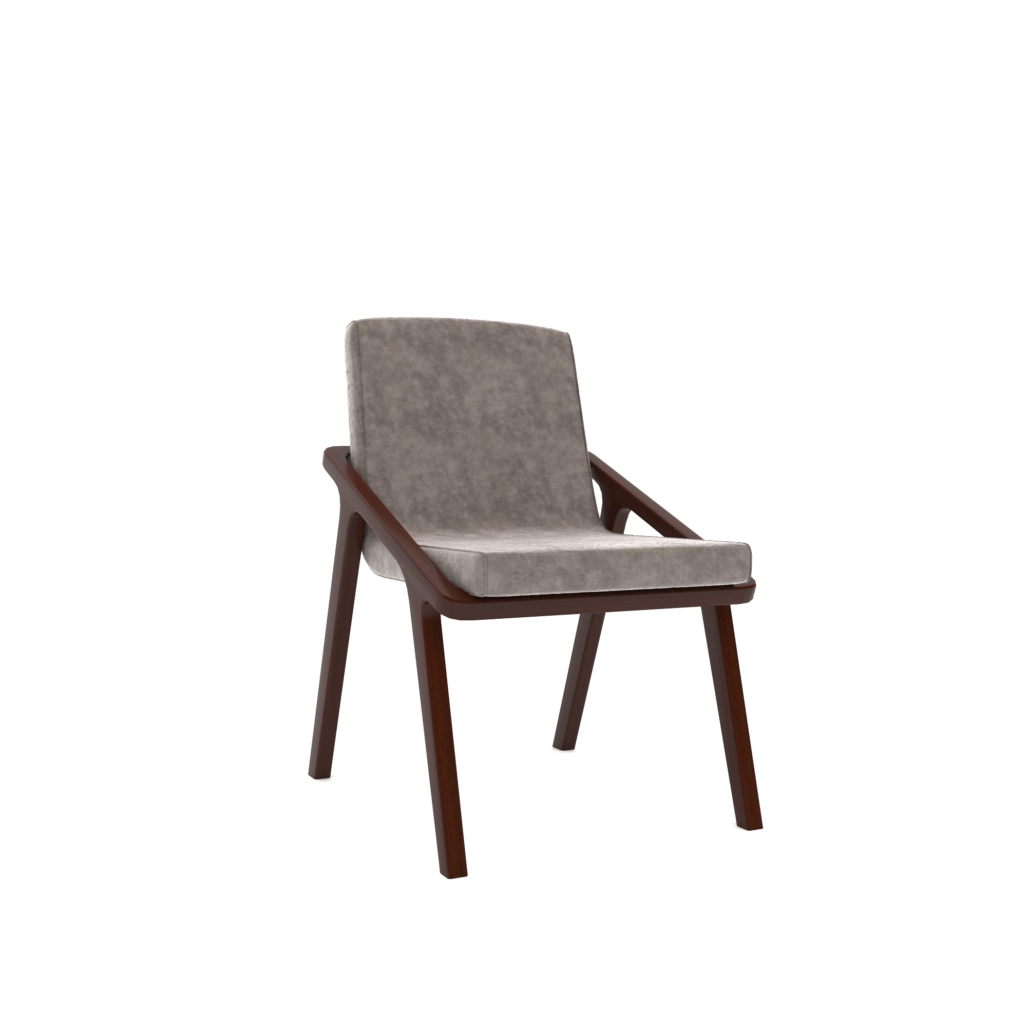 Gray Upholstered Armchair – Dark Brown Wood Frame 3D Model 1