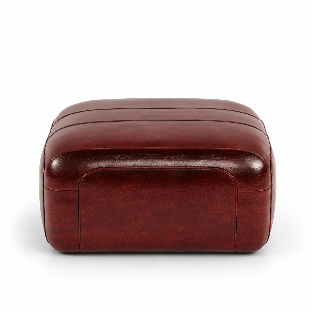 Burgundy Leather Channel Stitch Ottoman 3D Model 3