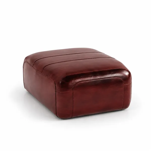 Burgundy Leather Channel Stitch Ottoman 3D Model