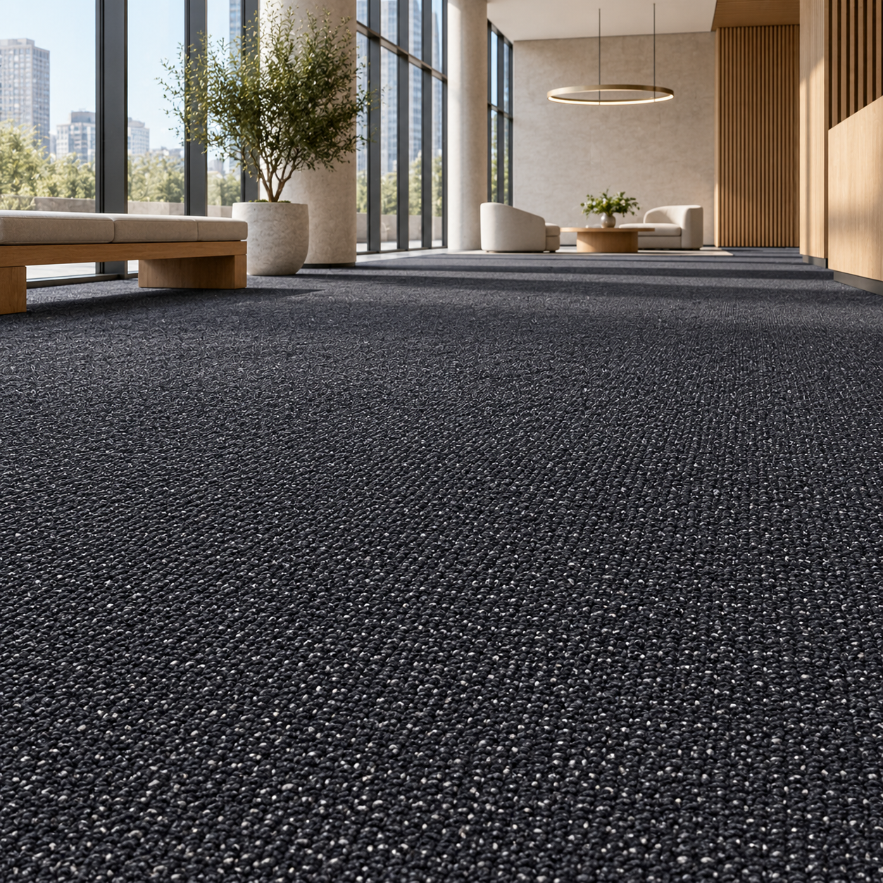 Charcoal Black Fine Ribbed Loop Carpet Texture 2