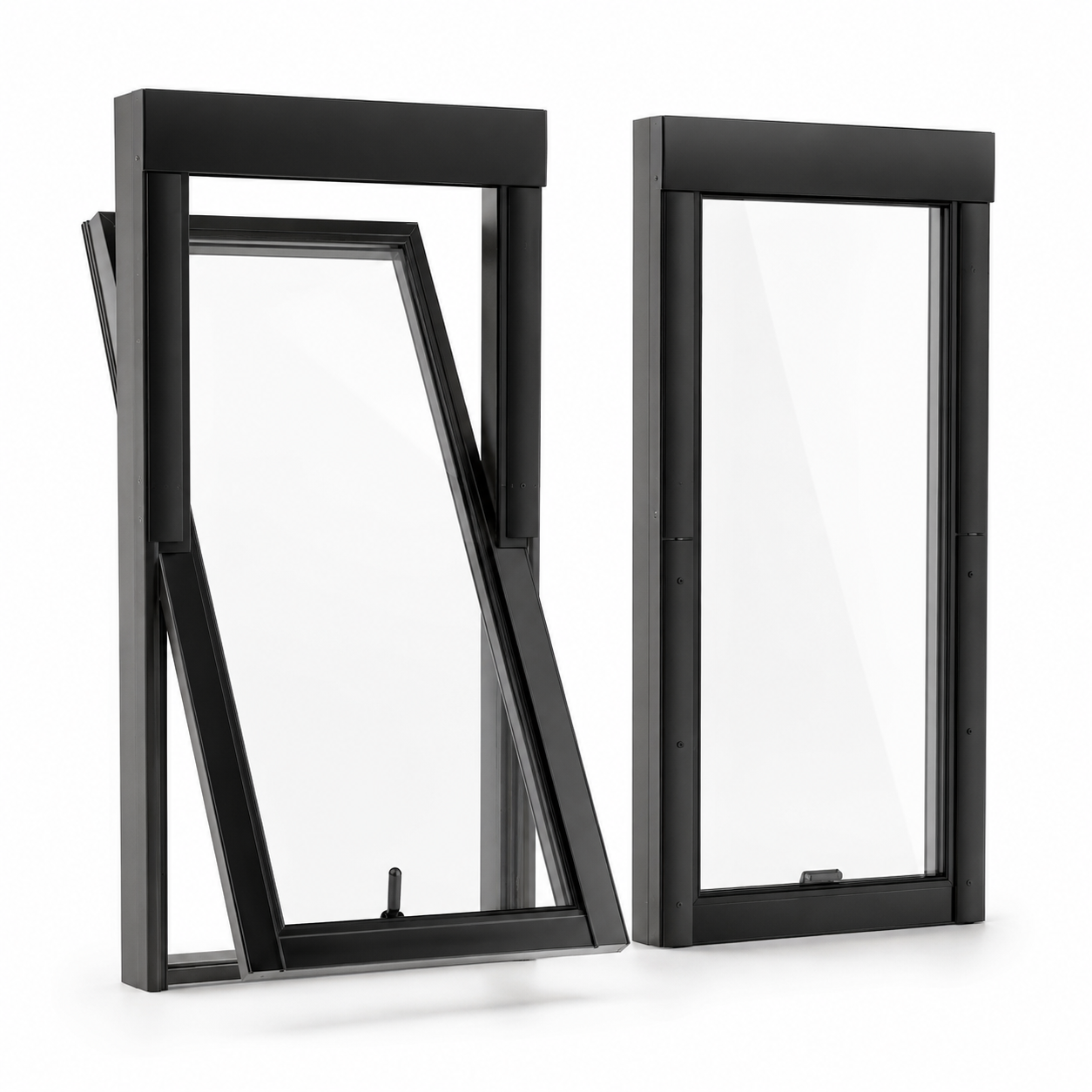 Black Metal Tilt-Out Window – Clear Glass 3D Model 1