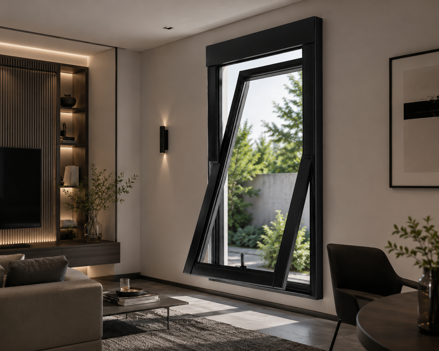 Black Metal Tilt-Out Window – Clear Glass 3D Model 3