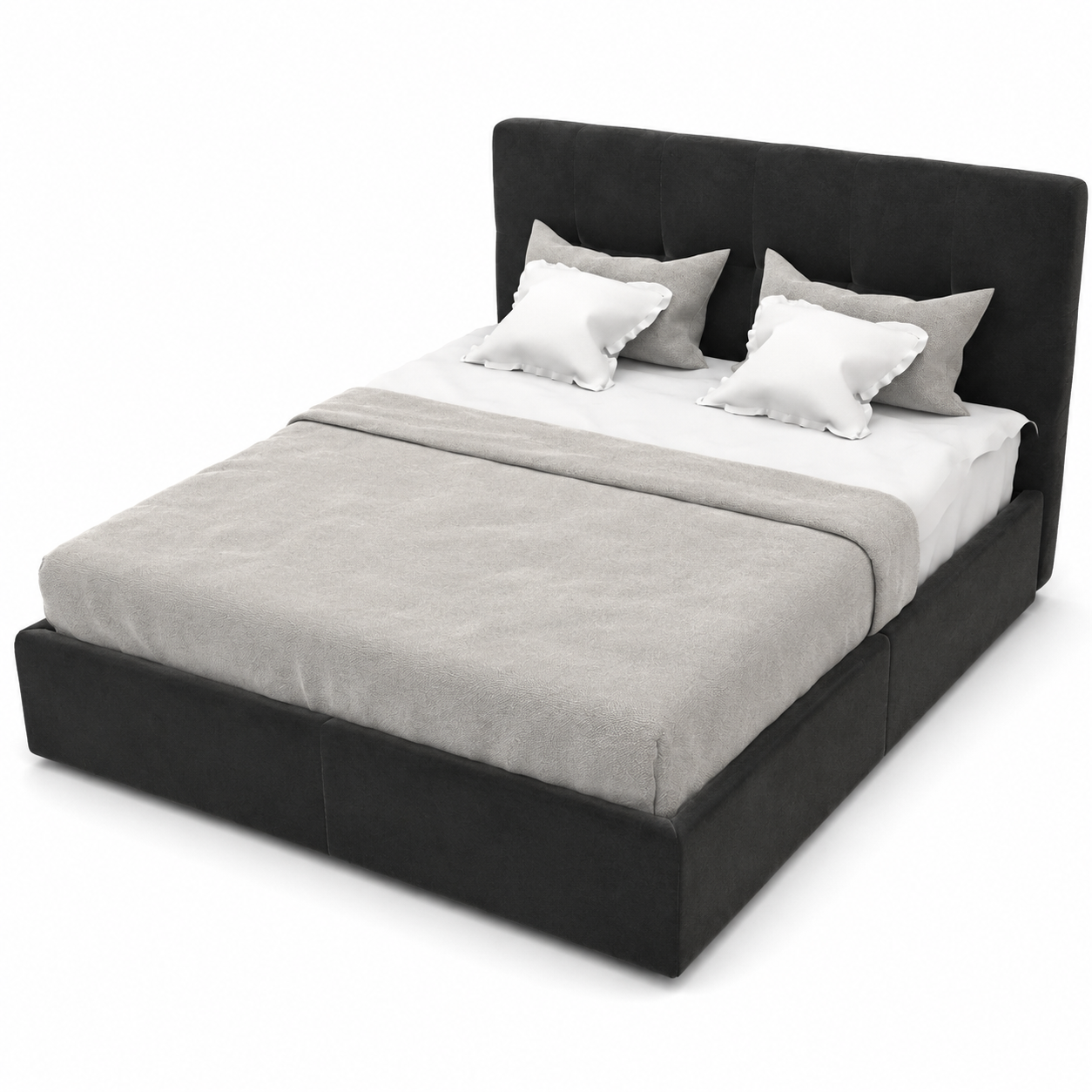 Charcoal Gray Vertical-Panel Upholstered Bed 3D Model 3