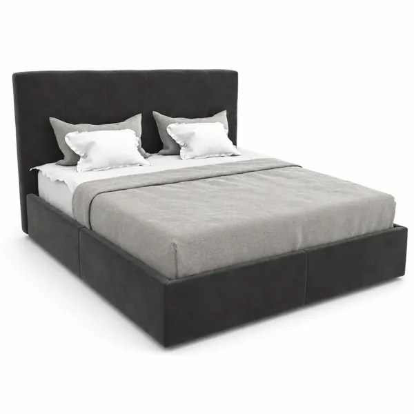 Charcoal Gray Vertical-Panel Upholstered Bed 3D Model