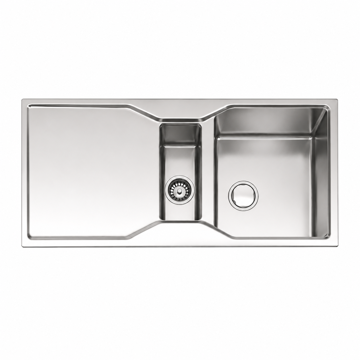 Double-Bowl Kitchen Sink – Brushed Silver Drainboard 3D Model 3