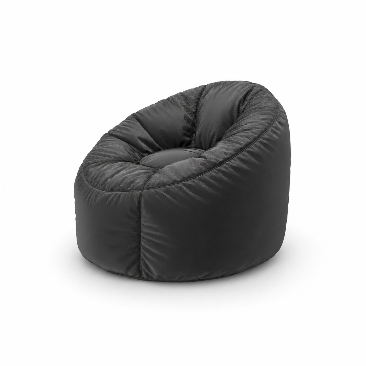 Black Sculpted Bean Bag Chair – Gathered Fabric Shell 3D Model 3