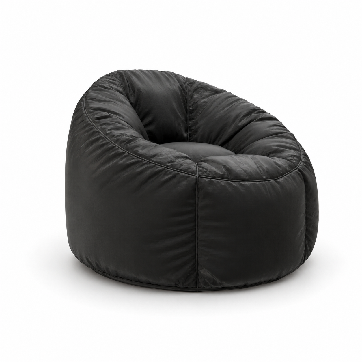 Black Sculpted Bean Bag Chair – Gathered Fabric Shell 3D Model 1
