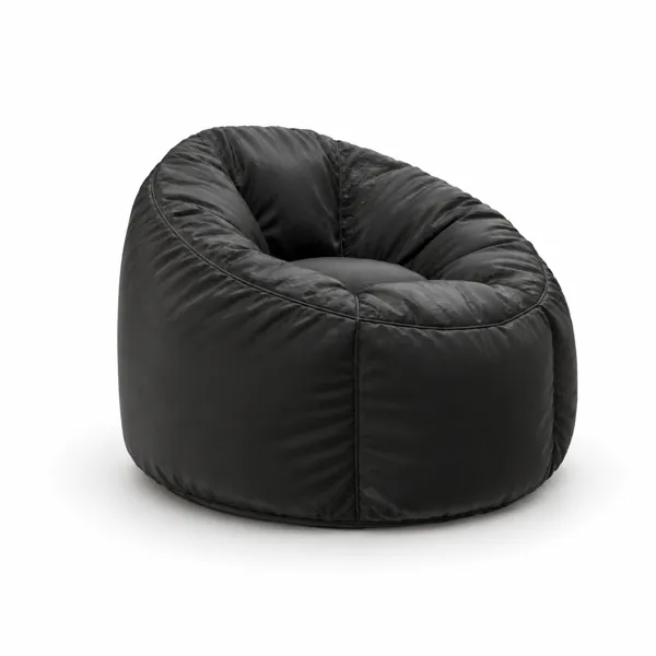 Black Sculpted Bean Bag Chair – Gathered Fabric Shell 3D Model