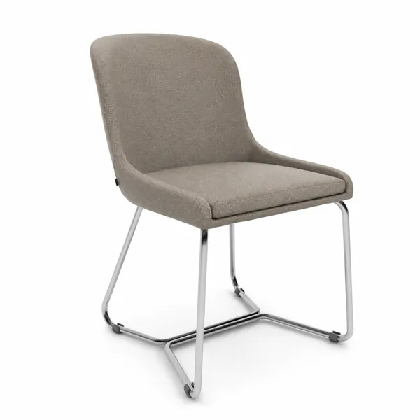 Taupe Upholstered Chrome Sled Base Chair 3D Model