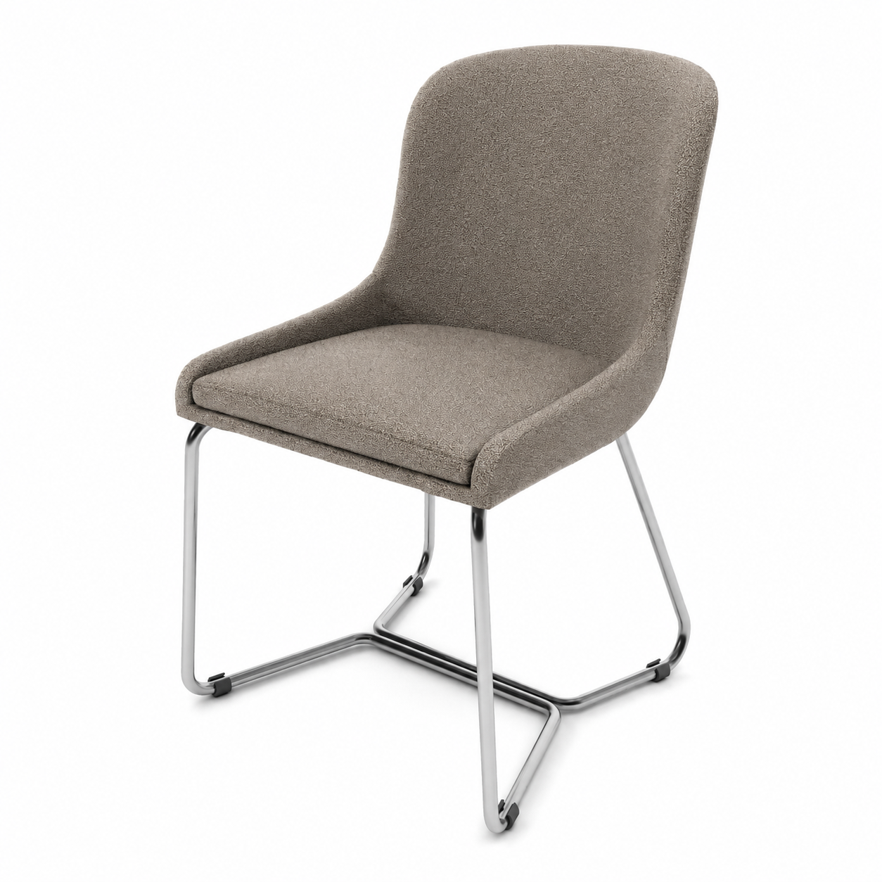 Taupe Upholstered Chrome Sled Base Chair 3D Model 3