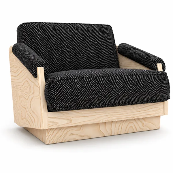 Black Herringbone Armchair – Pale Wood Frame 3D Model
