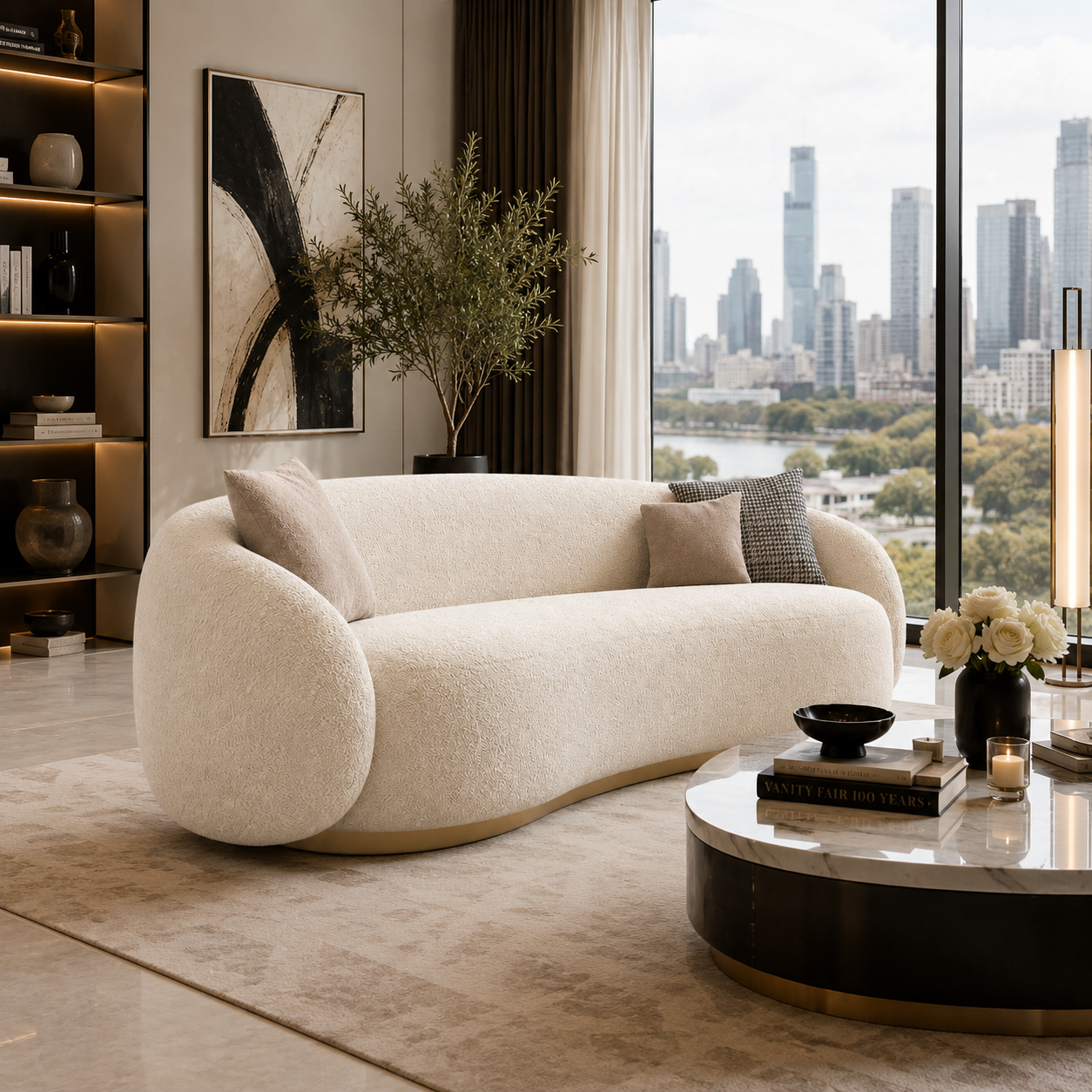 Ivory Curved Boucle Sofa 3D Model 2