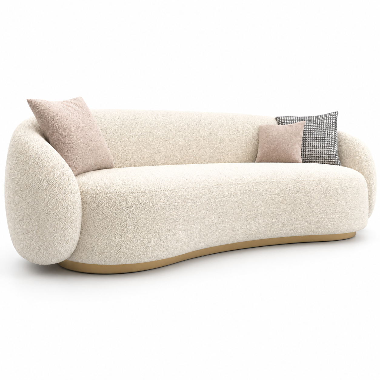 Ivory Curved Boucle Sofa 3D Model 1