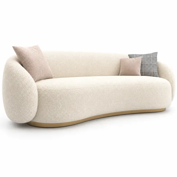 Ivory Curved Boucle Sofa 3D Model
