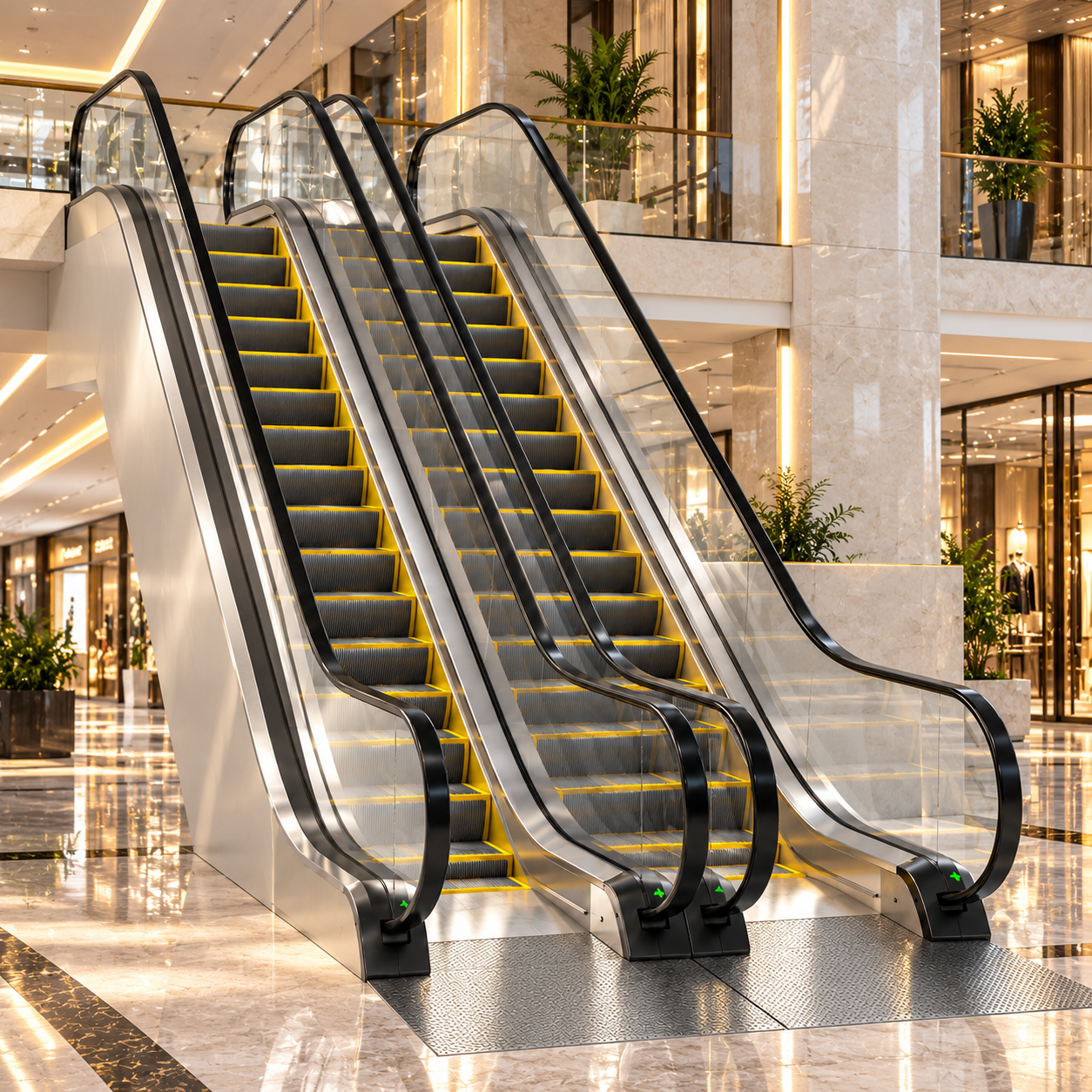 Triple Glass Metal Escalator 3D Model 2