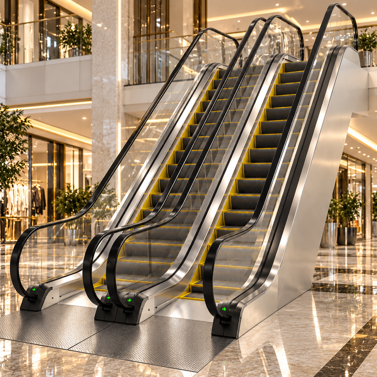 Triple Glass Metal Escalator 3D Model 4