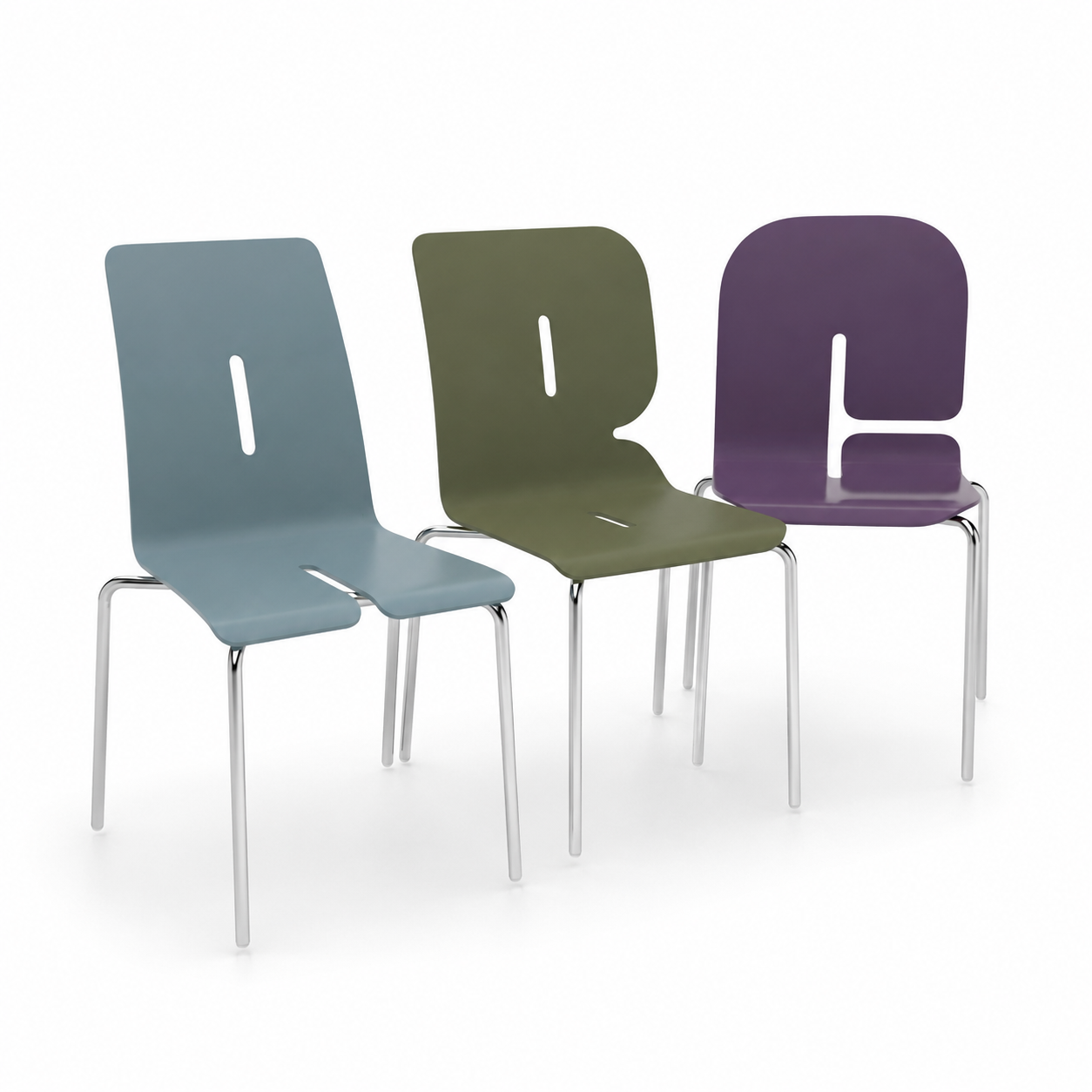Contemporary Kids Chair Set – Blue Olive Purple Shells 3D Model 1