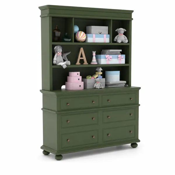 Olive Green Hutch Dresser – Open Toy Shelves 3D Model