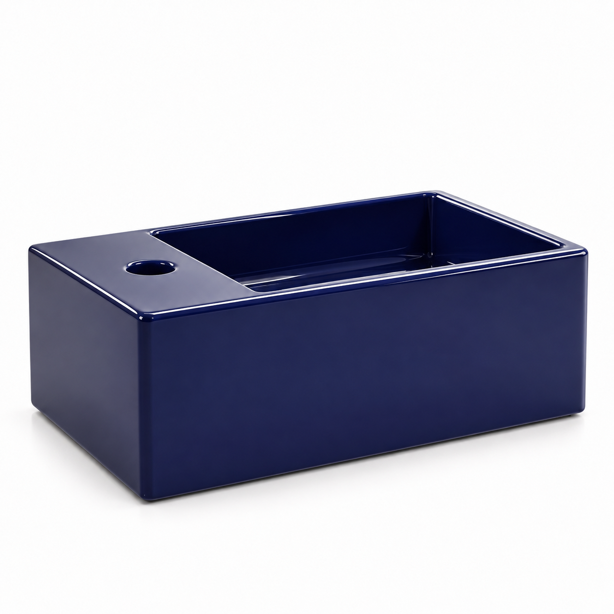Glossy Navy Blue Rectangular Ceramic Washbasin 3D Model 1