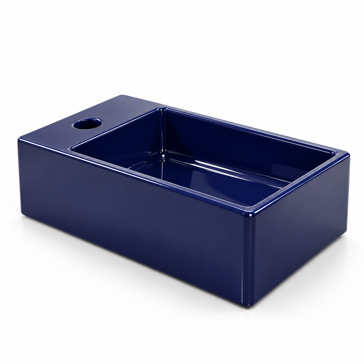 Glossy Navy Blue Rectangular Ceramic Washbasin 3D Model 3