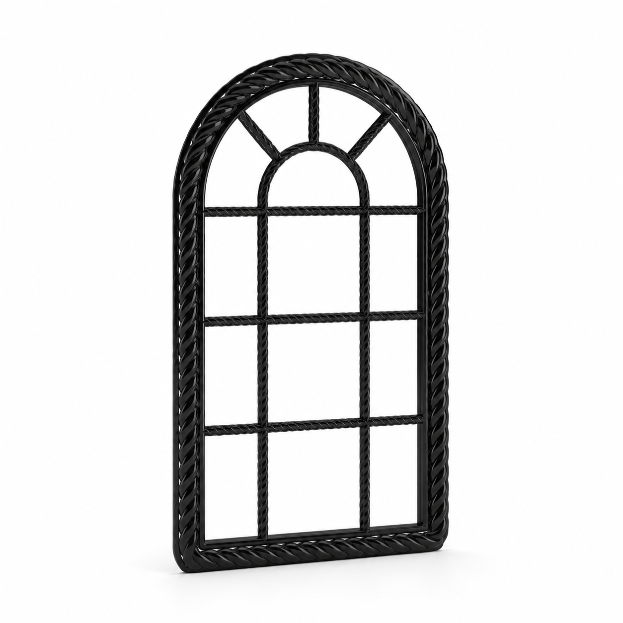 Black Arched Window – Twisted Metal Grid 3D Model 1