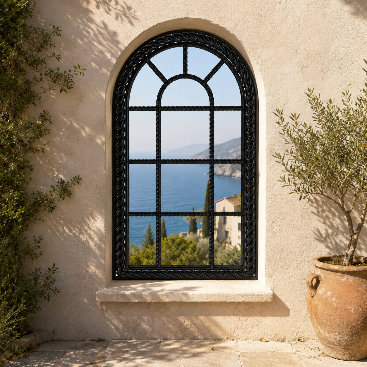 Black Arched Window – Twisted Metal Grid 3D Model 3