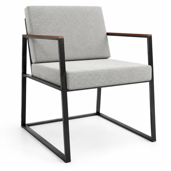 Light Gray Metal Frame Armchair with Wood Armrests 3D Model