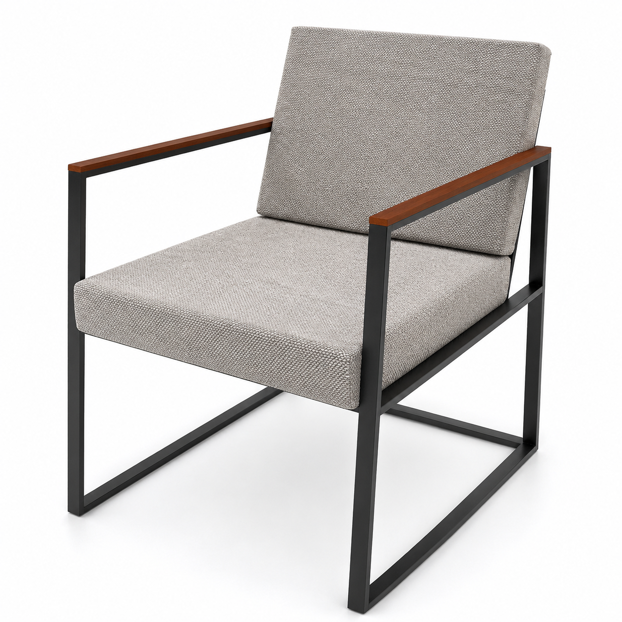 Light Gray Metal Frame Armchair with Wood Armrests 3D Model 3