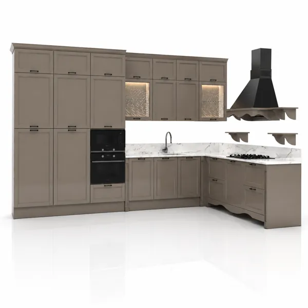 Greige Shaker Kitchen – White Veined Worktop 3D Model