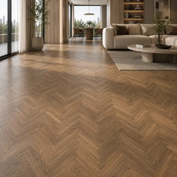 Warm Caramel Herringbone Parquet – Fine Strip Grain Texture back