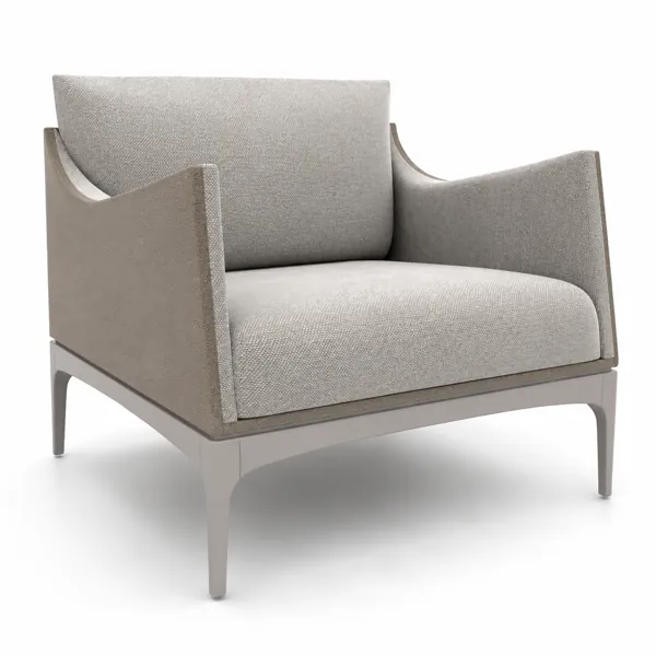 Light Gray Fabric Armchair with Beige Leather Sides 3D Model