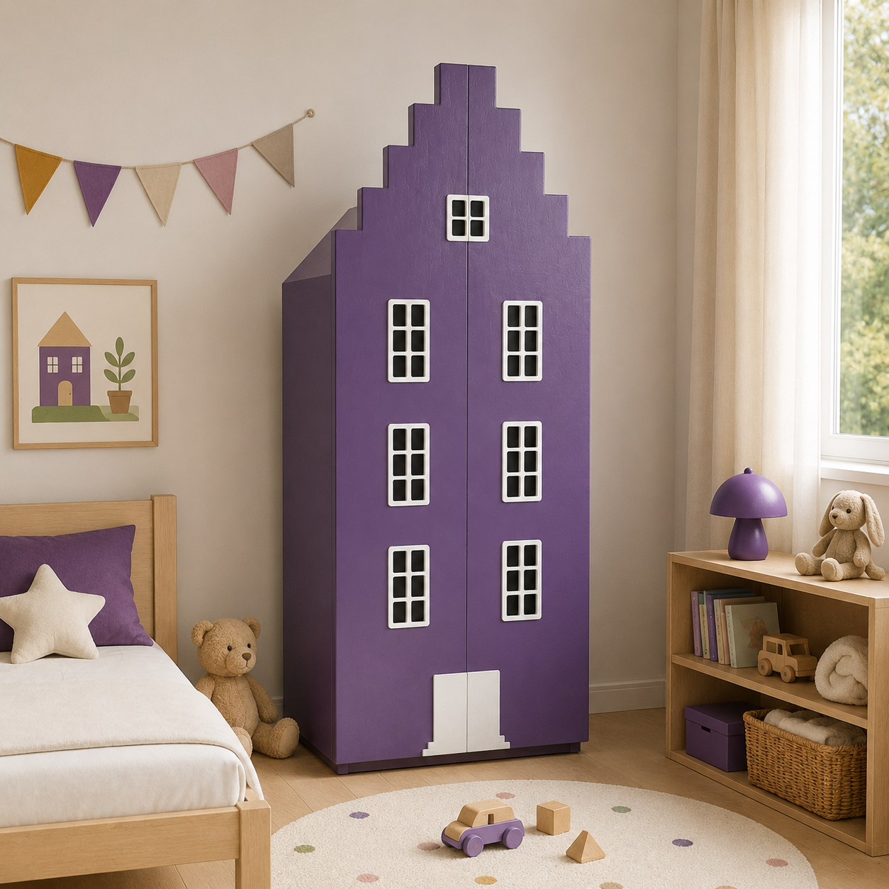 Purple Stepped-Gable House Wardrobe 3D Model 2