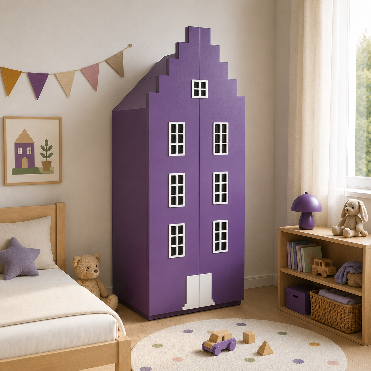 Purple Stepped-Gable House Wardrobe 3D Model 3