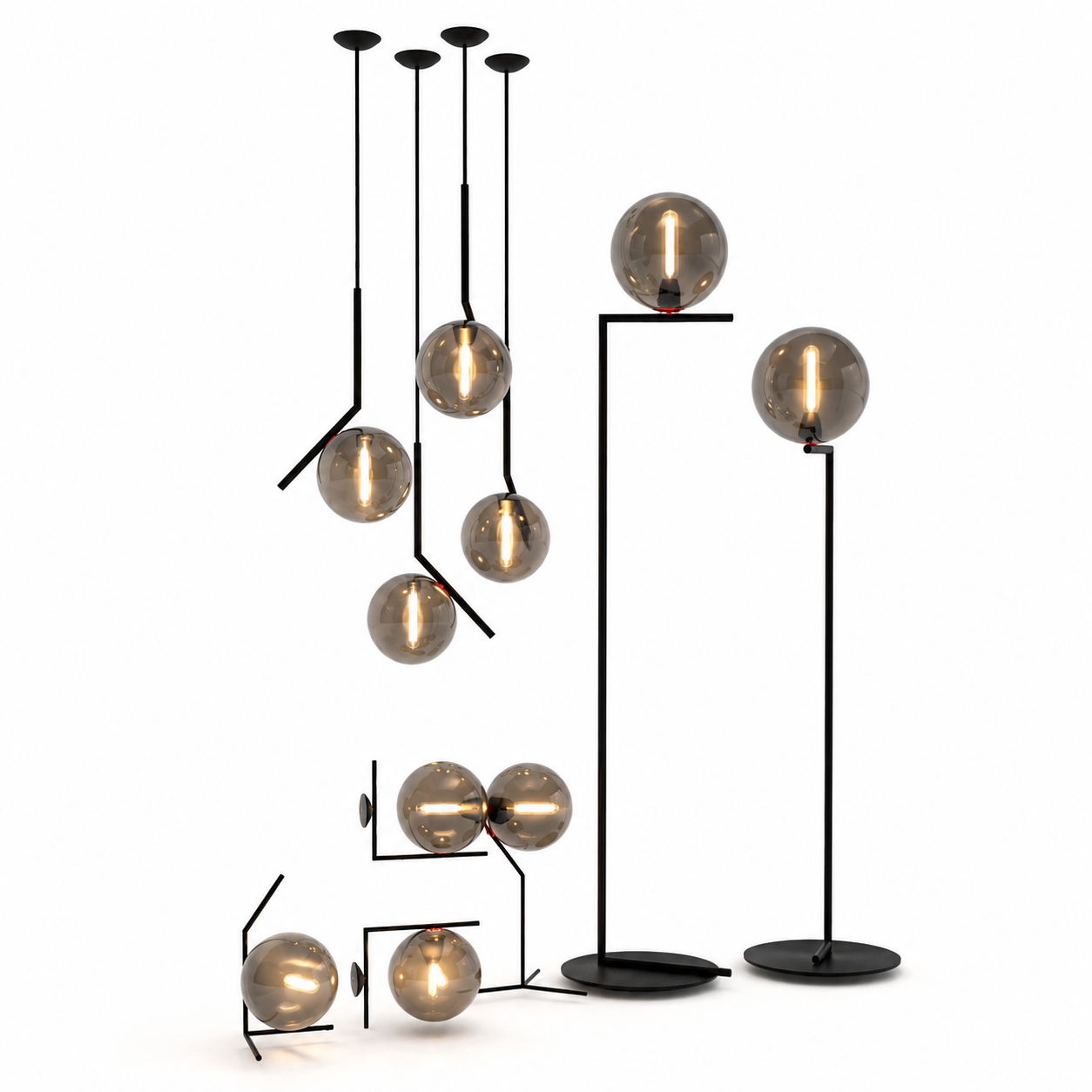 Black Geometric Wall Light – Smoked Glass Globe 3D Model 1