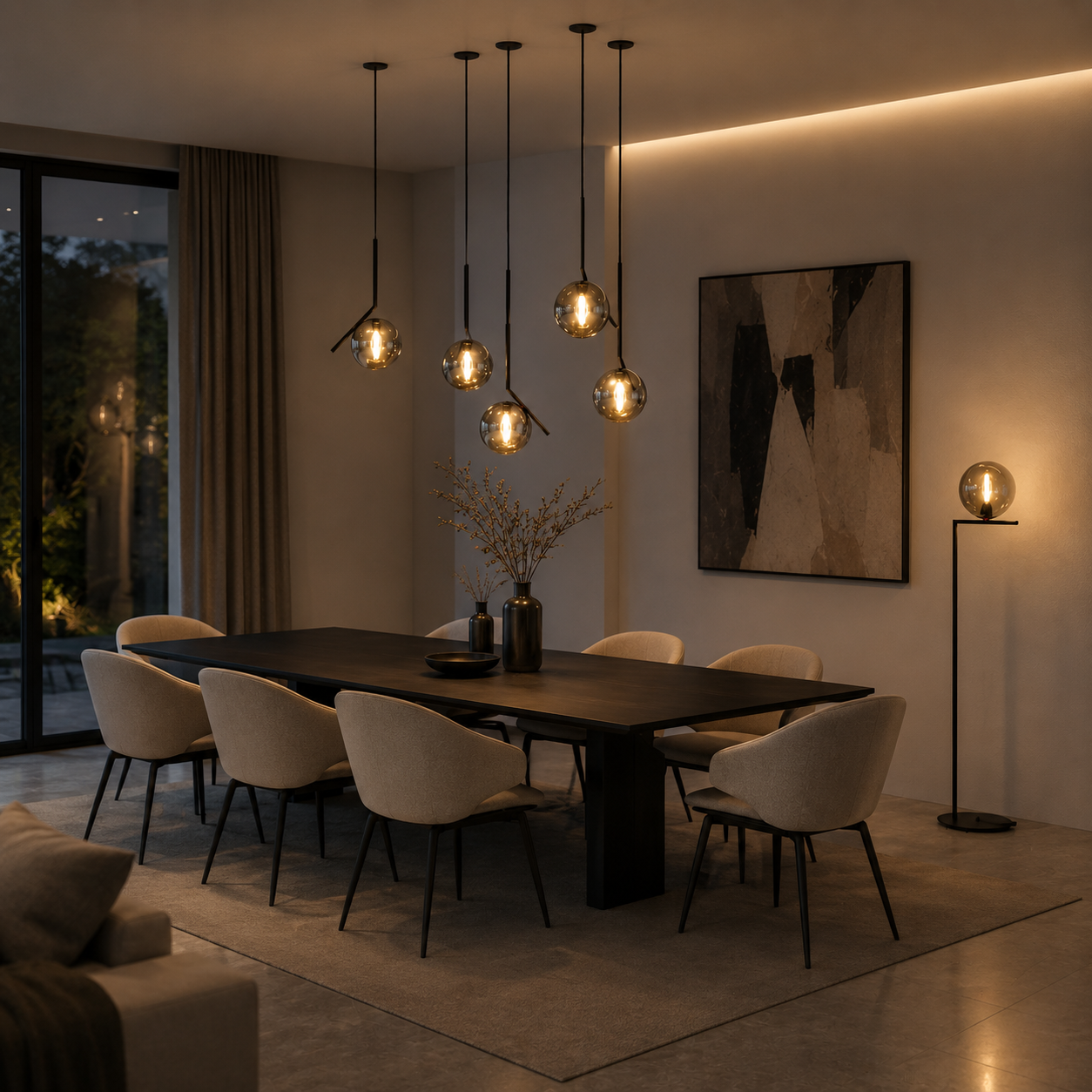 Black Geometric Wall Light – Smoked Glass Globe 3D Model 3