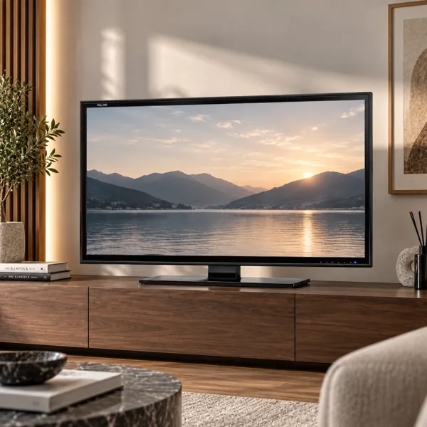 Black TV with Glossy Pedestal Base 3D Model back