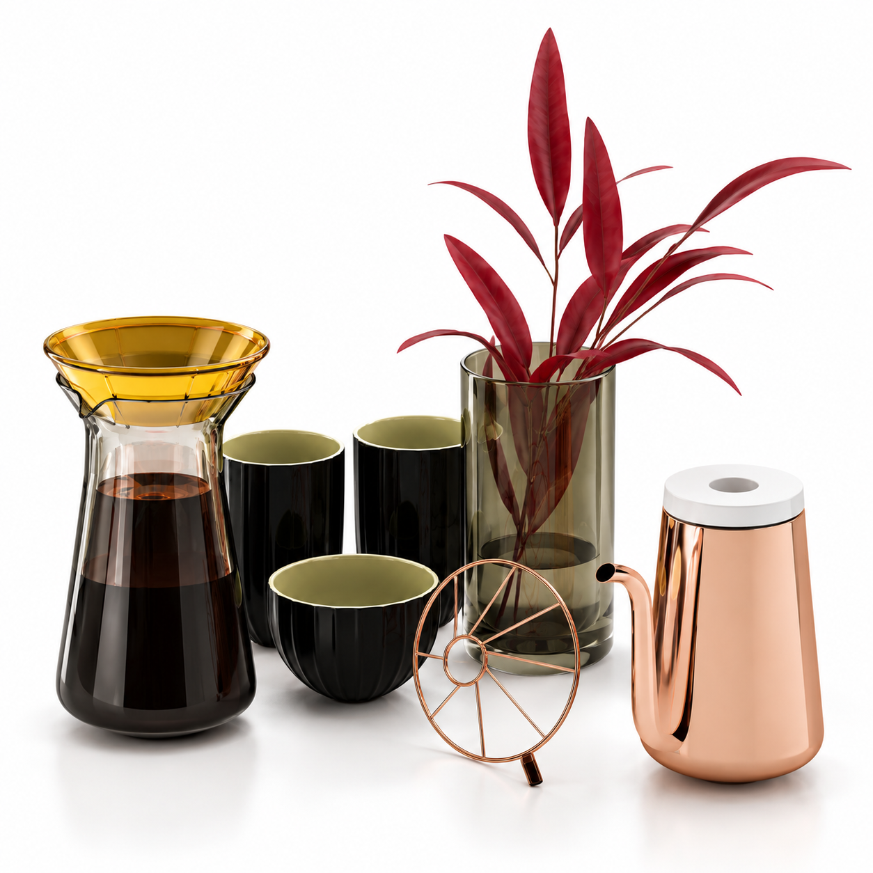 Copper Pour Over Coffee Serving Set 3D Model 3