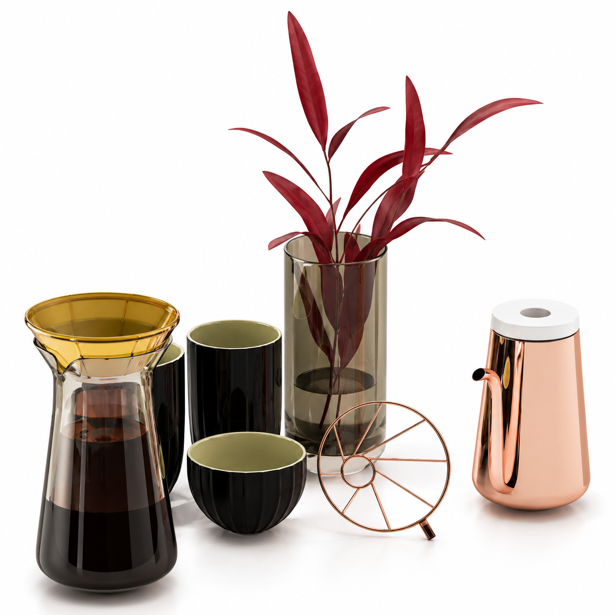 Copper Pour Over Coffee Serving Set 3D Model