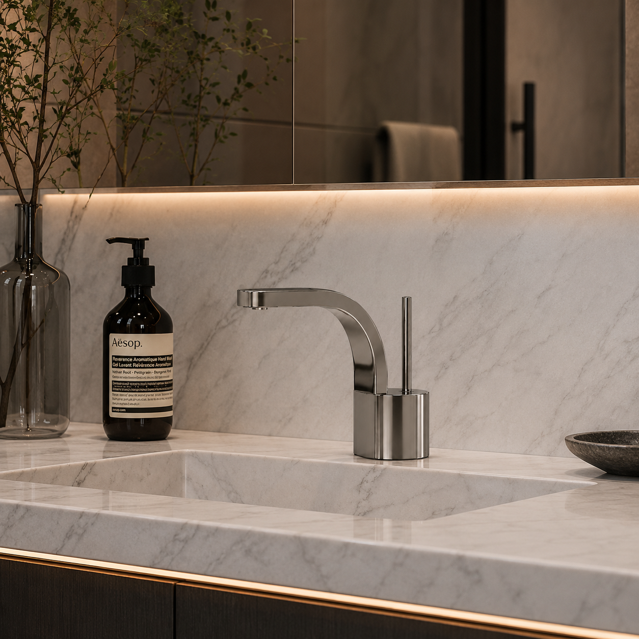 Gunmetal Curved Faucet Set – Slim Pin Lever 3D Model 4