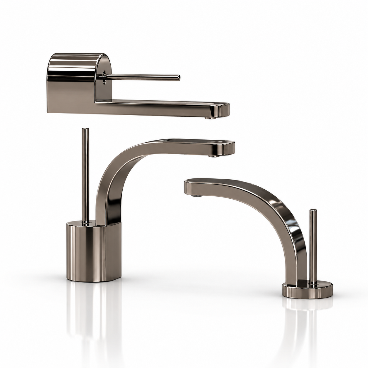 Gunmetal Curved Faucet Set – Slim Pin Lever 3D Model 3