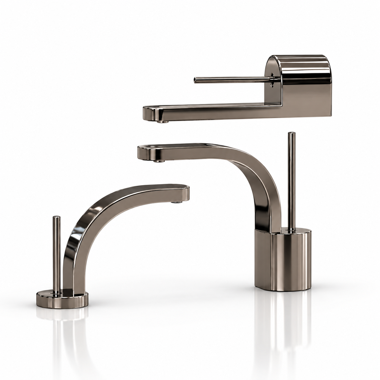 Gunmetal Curved Faucet Set – Slim Pin Lever 3D Model