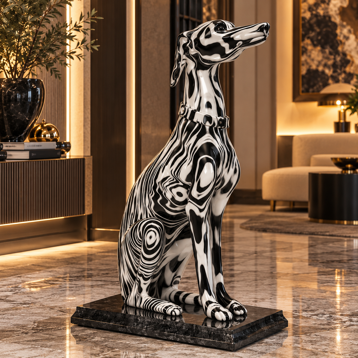 Black and White Abstract Greyhound Sculpture 3D Model 2