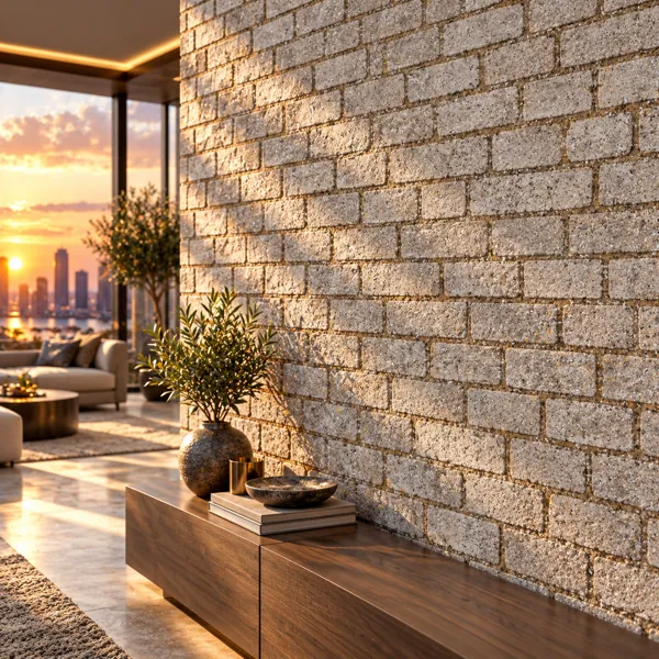 Weathered Sand Beige Running Bond Stone Brick Texture back