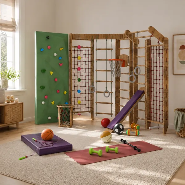 Scandinavian Kids Play Gym Set – Green Climbing Wall 3D Model back