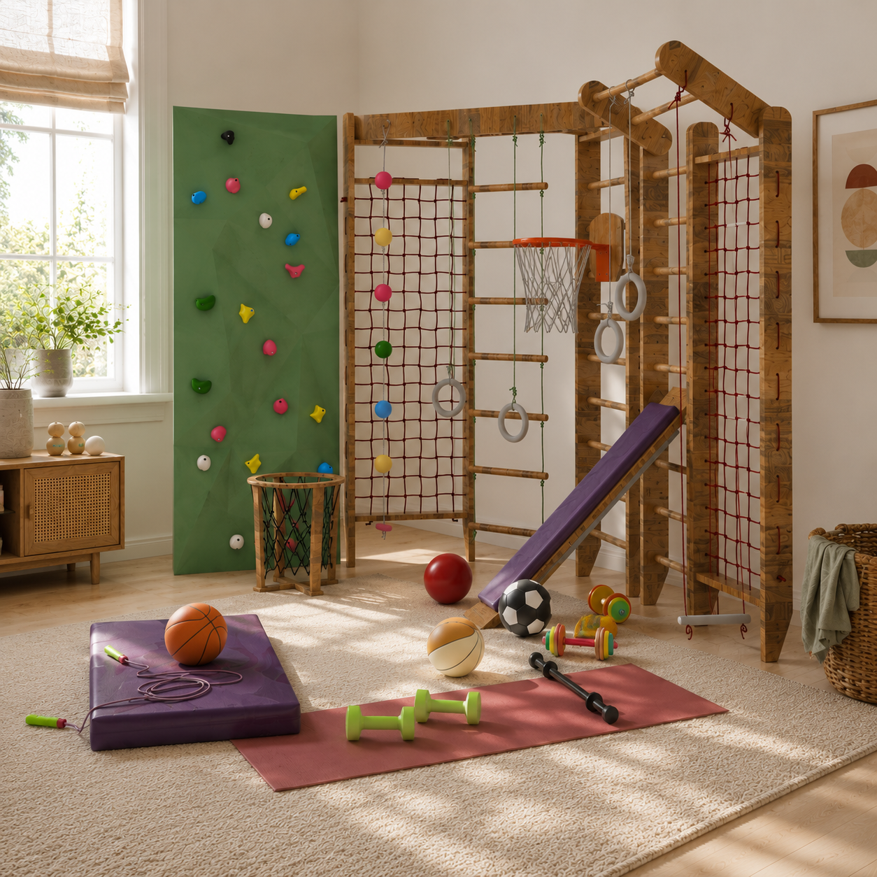 Scandinavian Kids Play Gym Set – Green Climbing Wall 3D Model 3